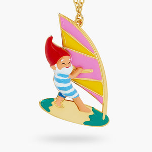 N2 Surfing Garden Gnome Pendant Necklace