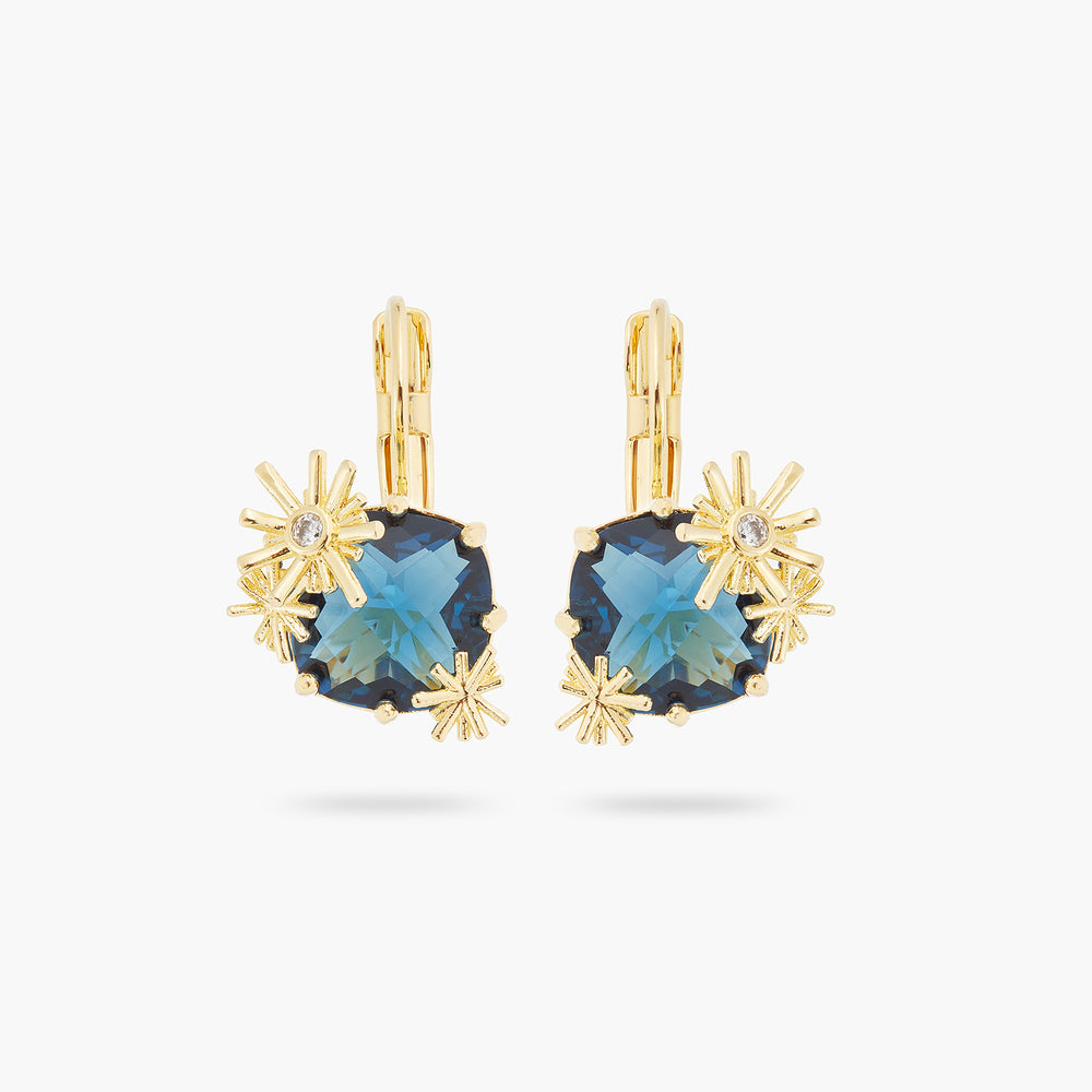 Gold Stars and Square Stone Sleeper Earrings