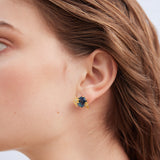 Gold Stars and Square Stone Post Earrings