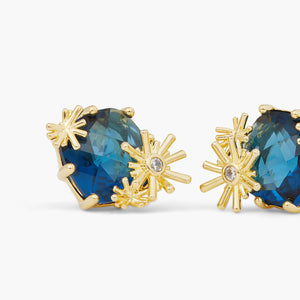 Gold Stars and Square Stone Post Earrings