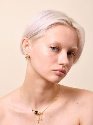 Gold Stars and Midnight Blue Stone Post Hoop Earrings