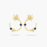 Gold Stars and Midnight Blue Stone Post Hoop Earrings