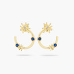 Gold Stars and Midnight Blue Stone Post Hoop Earrings