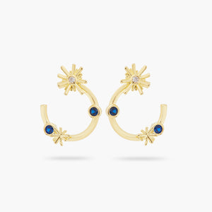 Gold Stars and Midnight Blue Stone Post Hoop Earrings
