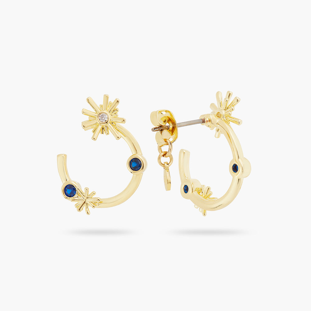 Gold Stars and Midnight Blue Stone Post Hoop Earrings