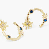 Gold Stars and Midnight Blue Stone Post Hoop Earrings