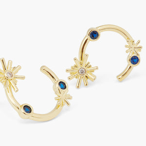 Gold Stars and Midnight Blue Stone Post Hoop Earrings