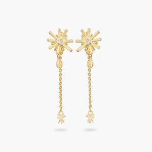 Gold Stars and White Stone Dangling Post Earrings