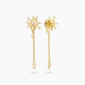 Gold Stars and White Stone Dangling Post Earrings