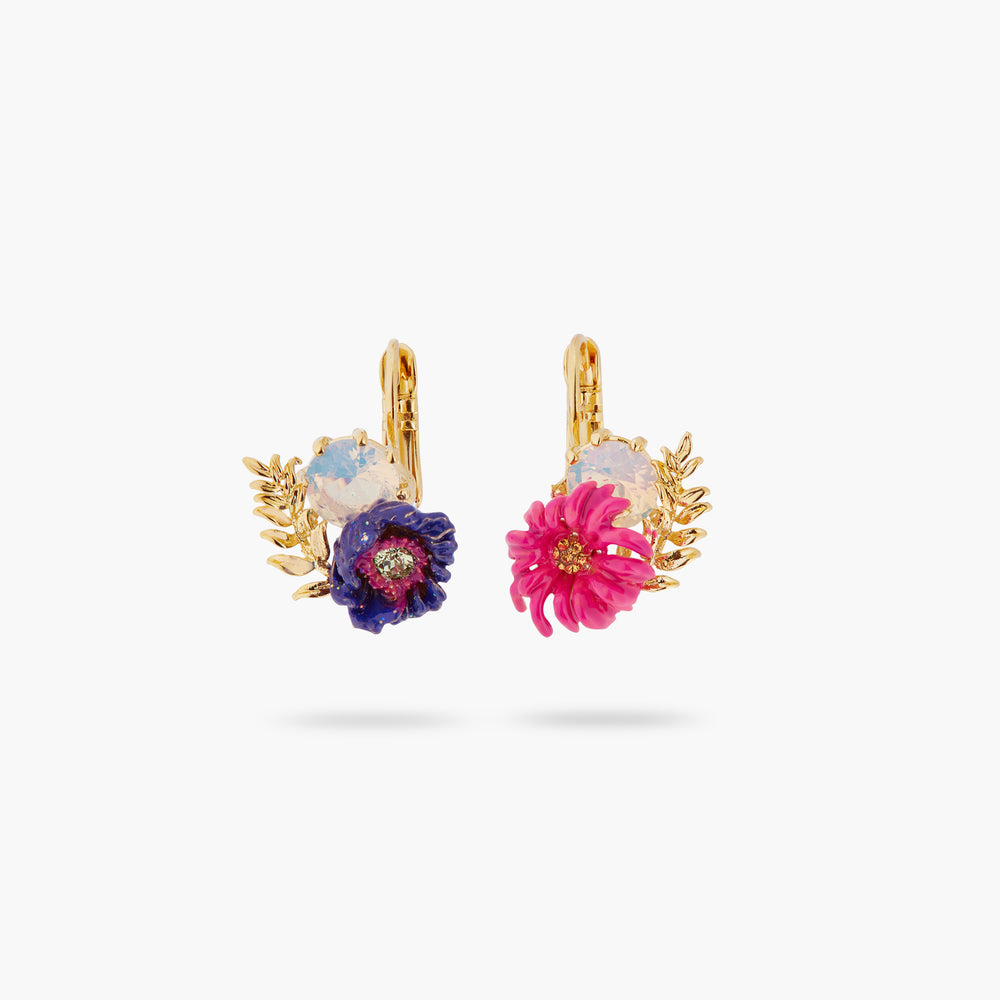 Imaginary Flower and Crystal Sleeper Earrings