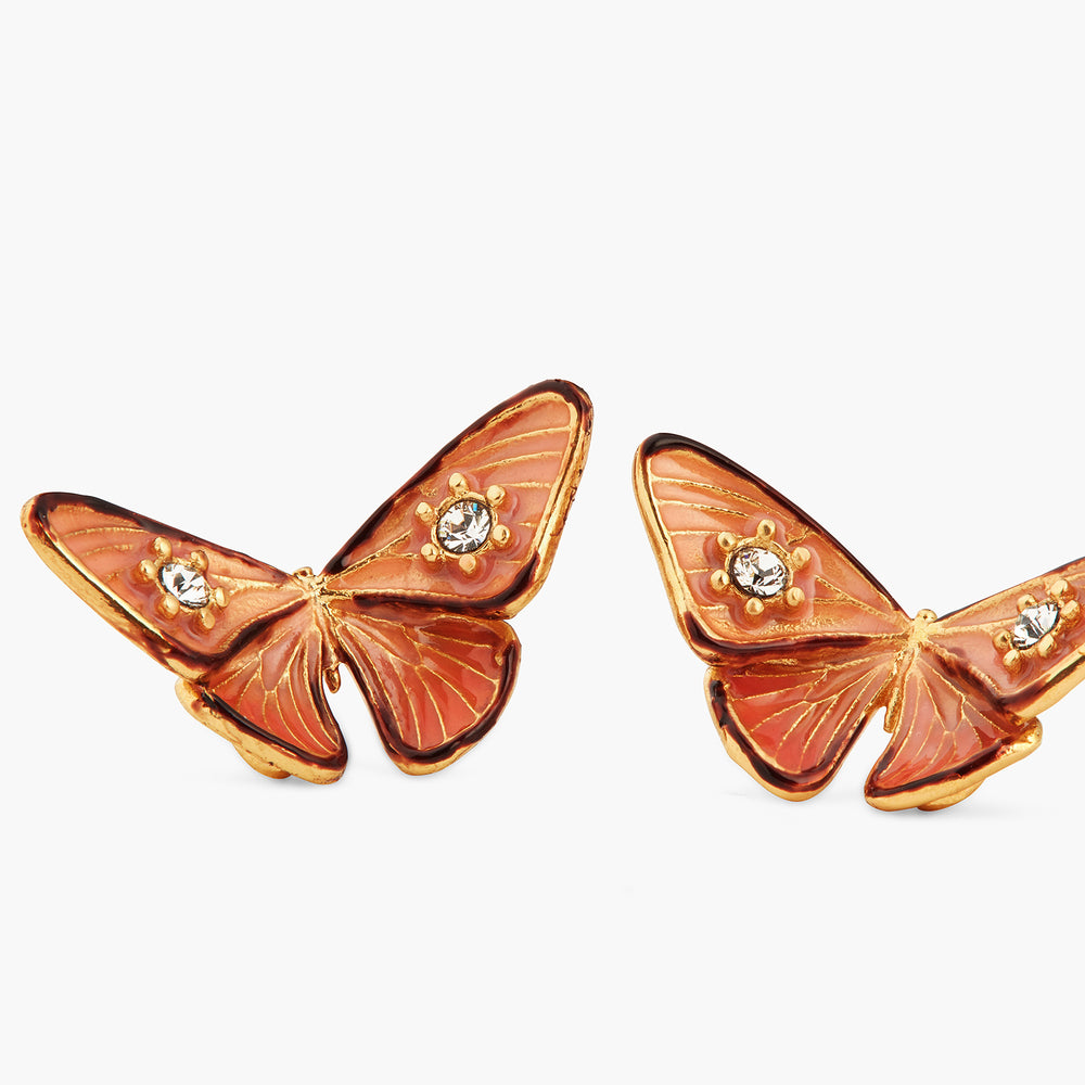 Les Néréides Loves Animals Enameled Butterfly and Stone Clip-On Earrings