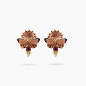 Les Néréides Loves Animals Enameled Butterfly and Round Stone Clip-On Earrings