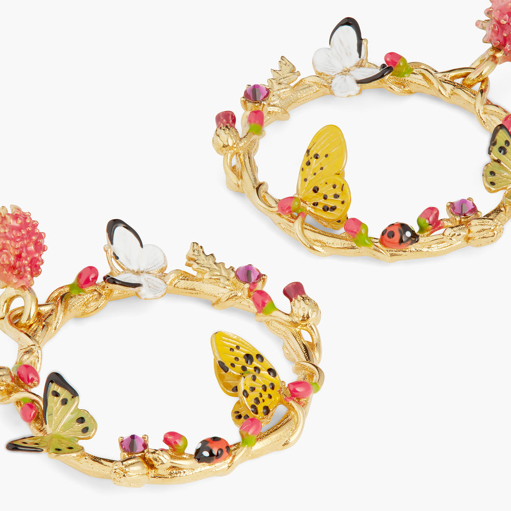 Les Néréides Loves Animals Enameled Butterfly and Vegetal Elements Dangling Post Earrings