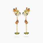 Les Néréides Loves Animals Enameled Butterfly and Cut-Glass Stone Dangling Post Earrings