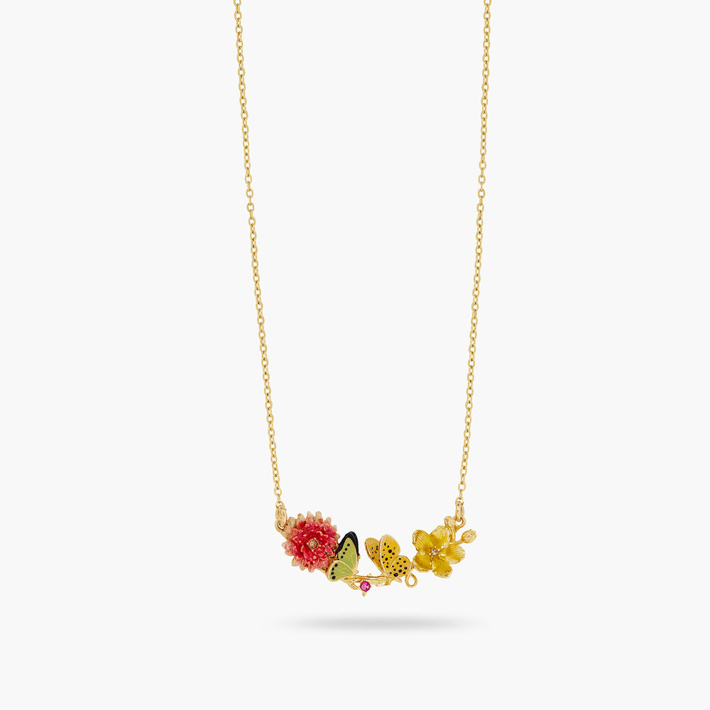 Les Néréides Loves Animals Butterfly and Enameled Flower Statement Necklace