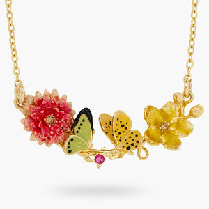 Les Néréides Loves Animals Butterfly and Enameled Flower Statement Necklace