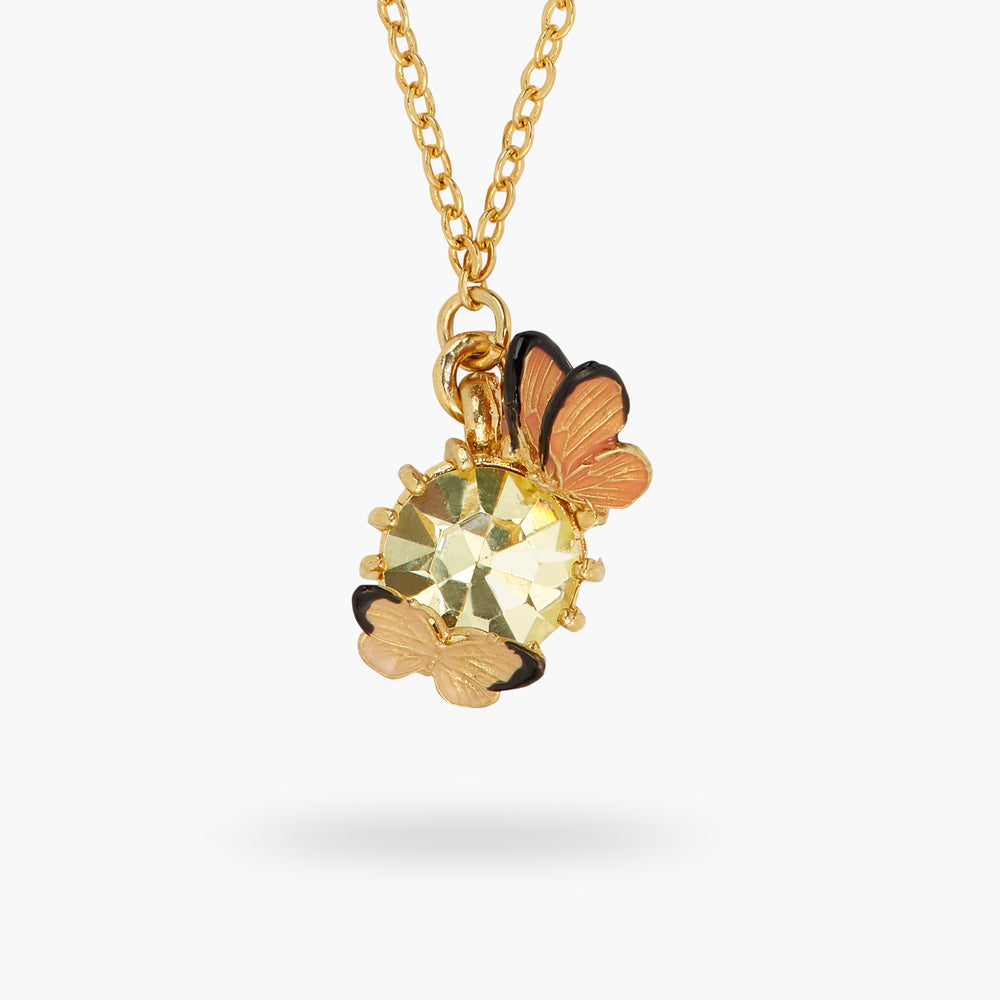 
            
                Load image into Gallery viewer, Les Néréides Loves Animals Enameled Butterfly and Round Stone Pendant Necklace
            
        