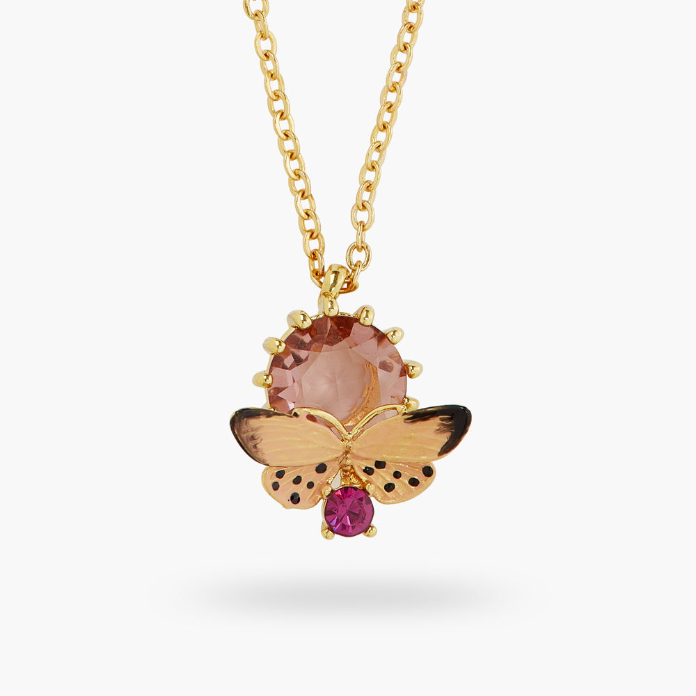 Les Néréides Loves Animals Enameled Butterfly and Cut-Glass Stone Pendant Necklace