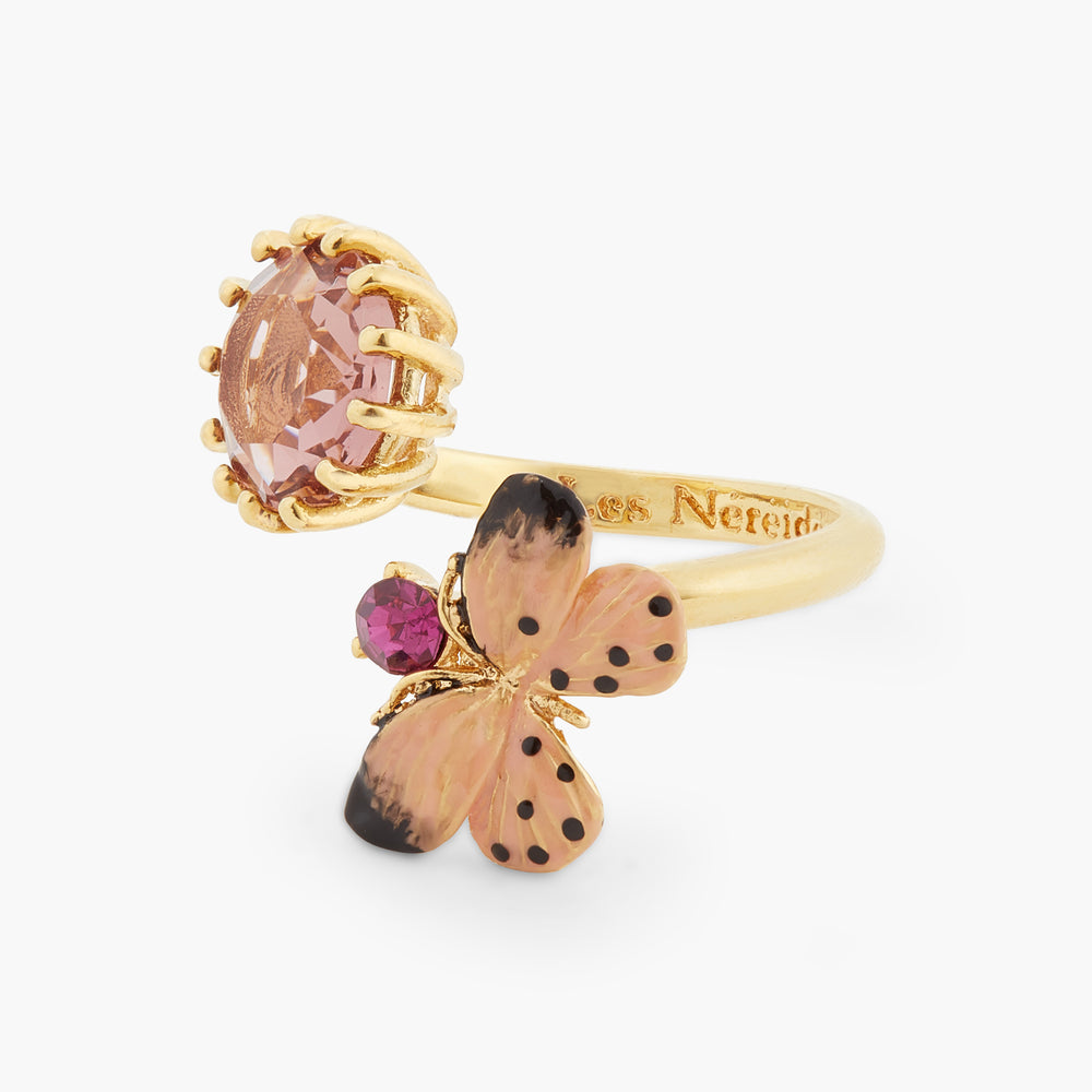 Les Néréides Loves Animals Butterfly and Round Stone You and Me Adjustable Ring