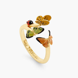 Les Néréides Loves Animals Colorful Butterfly and Enameled Ladybird Adjustable Ring