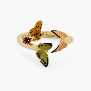 Les Néréides Loves Animals Colorful Butterfly and Enameled Ladybird Adjustable Ring