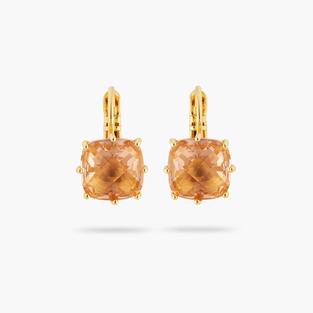 
            
                Load image into Gallery viewer, Apricot Pink Diamantine Square Stone Sleeper Earrings
            
        