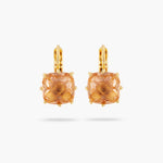 Apricot Pink Diamantine Square Stone Sleeper Earrings
