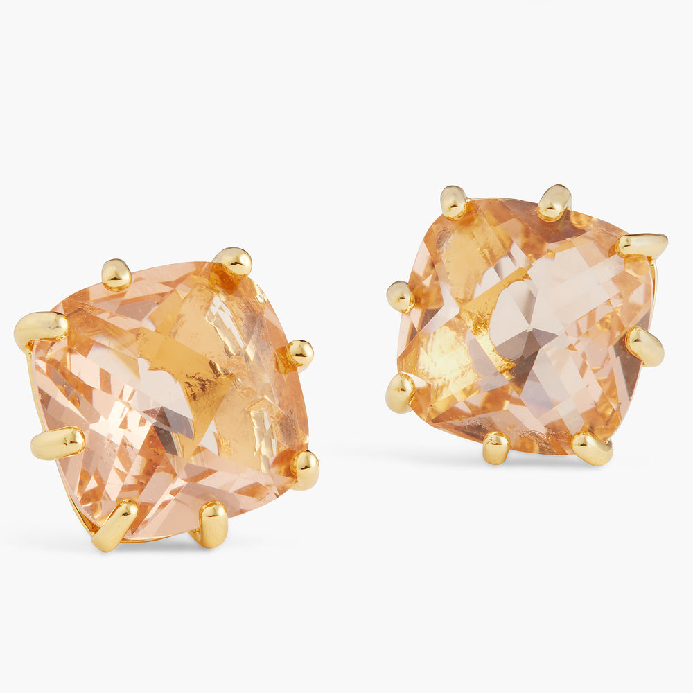 
            
                Load image into Gallery viewer, Apricot Pink Diamantine Square Stone Sleeper Earrings
            
        