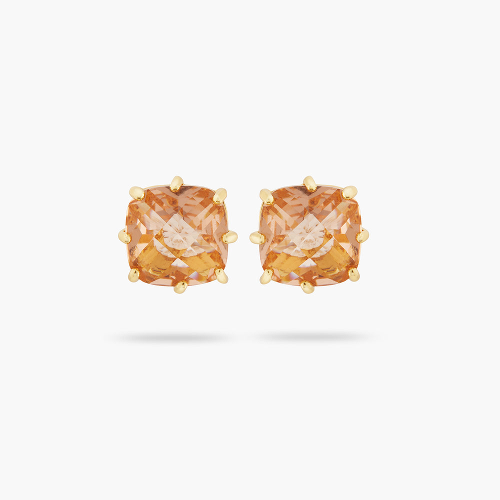 
            
                Load image into Gallery viewer, Apricot Pink Diamantine Square Stone Post Earrings
            
        