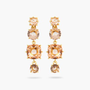 Apricot Pink Diamantine 4 Stone Dangling Clip-On Earrings