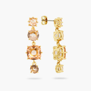 Apricot Pink Diamantine 4 Stone Dangling Post Earrings