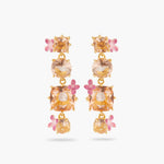 Apricot Pink Diamantine 4 Stone and Flower Dangling Post Earrings