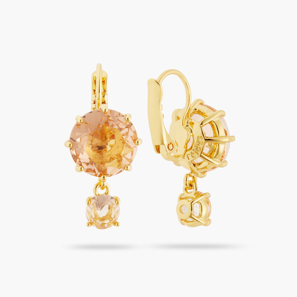 
            
                Load image into Gallery viewer, Apricot Pink Diamantine 2 Round Stone Sleeper Earrings
            
        