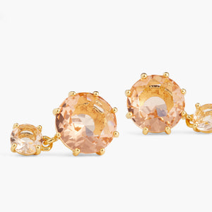 
            
                Load image into Gallery viewer, Apricot Pink Diamantine 2 Round Stone Sleeper Earrings
            
        