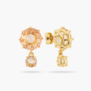 Apricot Pink Diamantine 2 Round Stone Post Earrings