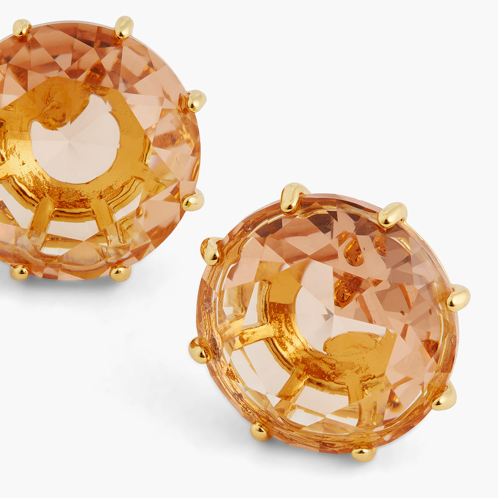 Apricot Pink Diamantine Round Stone Sleeper Earrings