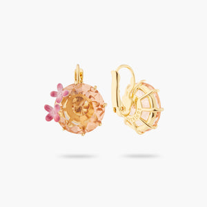 
            
                Load image into Gallery viewer, Apricot Pink Diamantine Flower and Round Stone Sleeper Earrings
            
        
