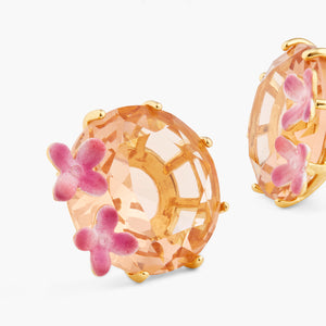 
            
                Load image into Gallery viewer, Apricot Pink Diamantine Flower and Round Stone Sleeper Earrings
            
        