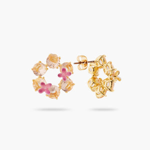 
            
                Load image into Gallery viewer, Apricot Pink Diamantine Flower and 6 Round Stone Post Earrings
            
        