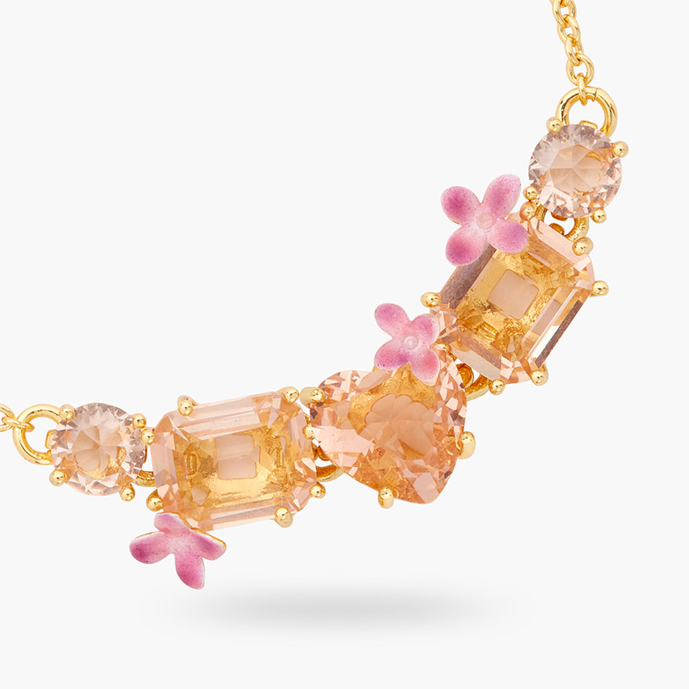 
            
                Load image into Gallery viewer, Apricot Pink Diamantine 5 Stone and Flower Fine Bracelet
            
        