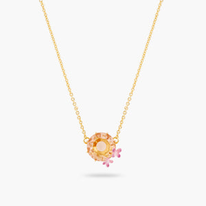 Apricot Pink Diamantine Flower and Round Stone Fine Necklace