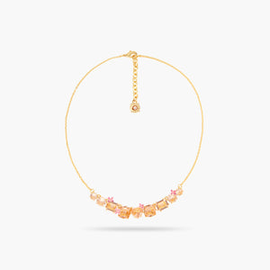 Apricot Pink Diamantine Flower and 9 Stone Fine Necklace