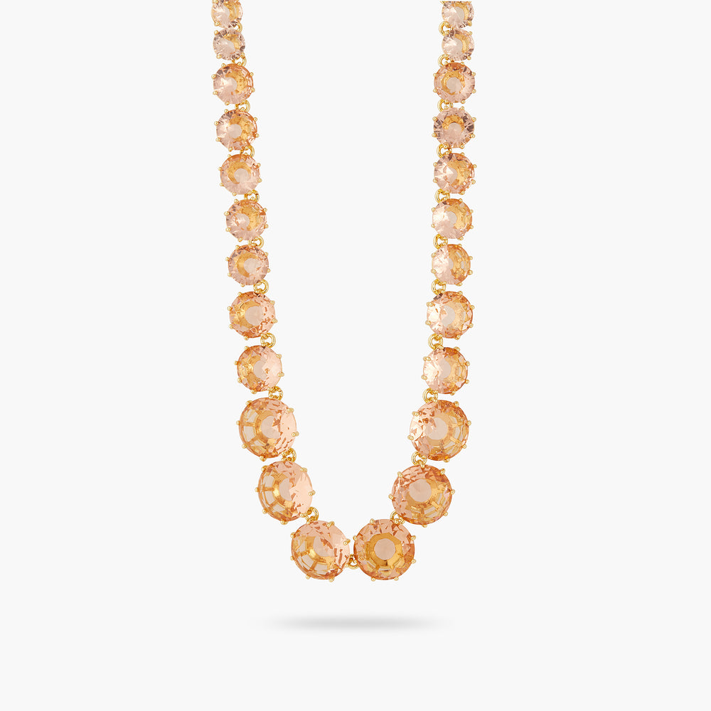 Apricot Pink Diamantine Round Stone Long Necklace