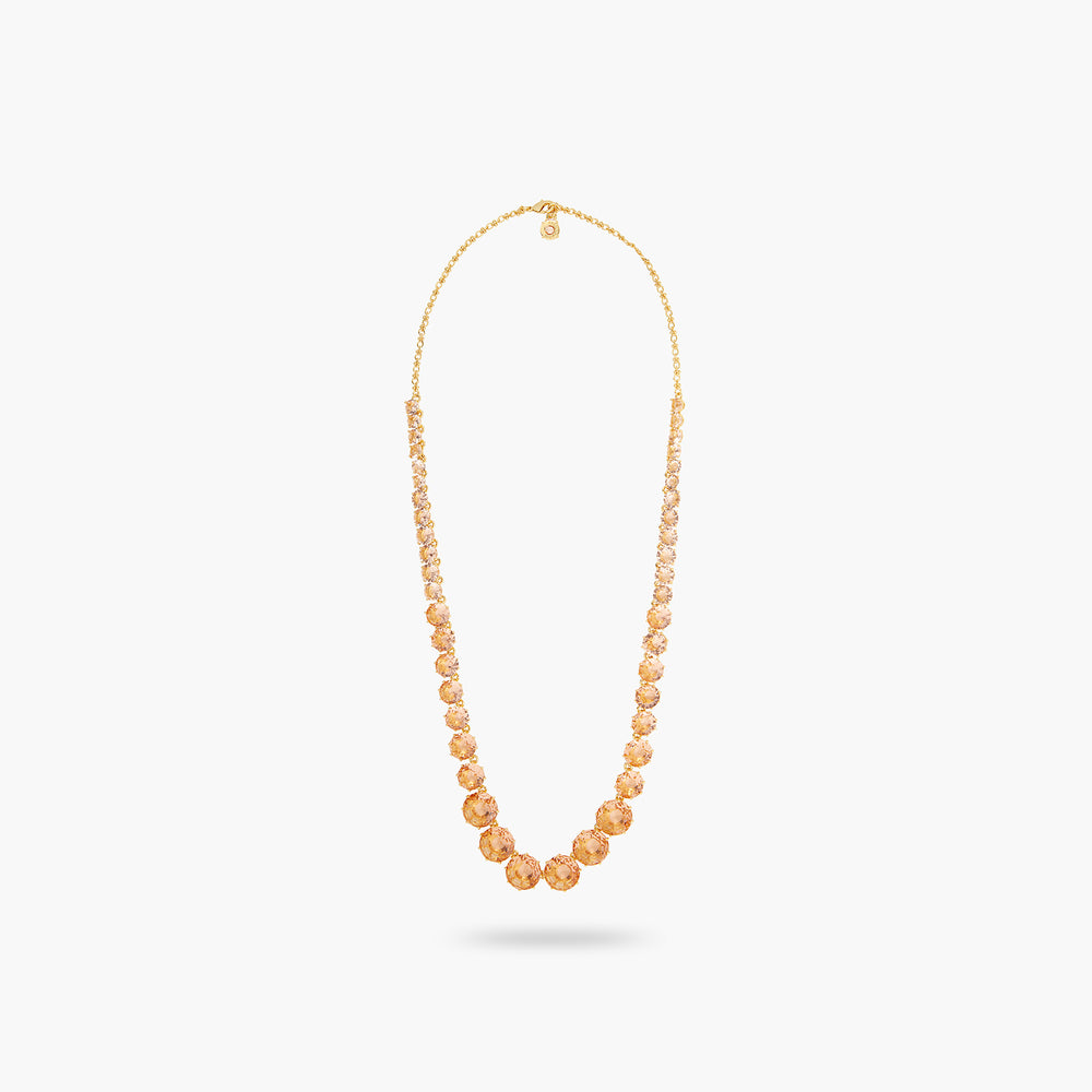 Apricot Pink Diamantine Round Stone Long Necklace