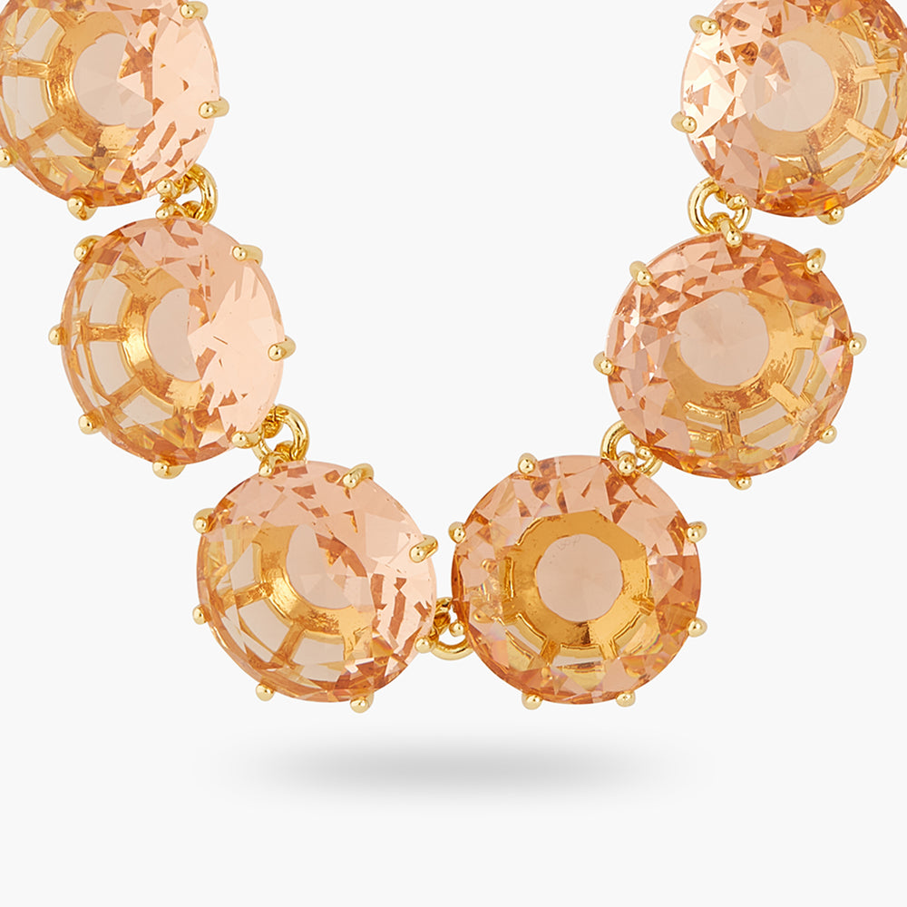 Apricot Pink Diamantine Round Stone Long Necklace