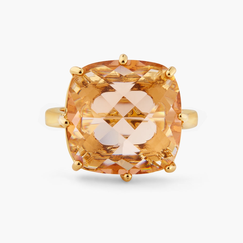 
            
                Load image into Gallery viewer, Apricot Pink Diamantine Square Solitaire Ring
            
        