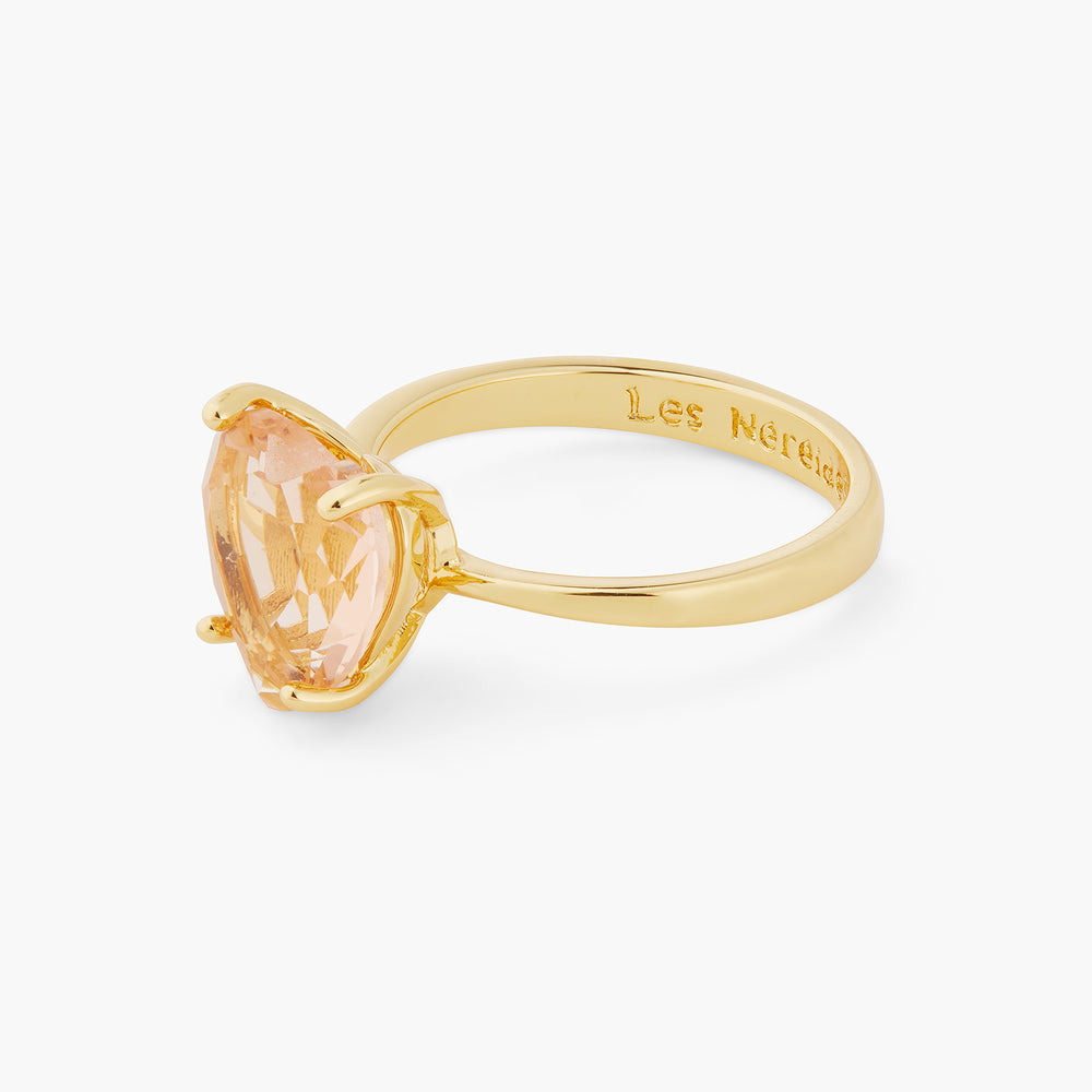 Apricot Pink Diamantine Heart Solitaire Ring