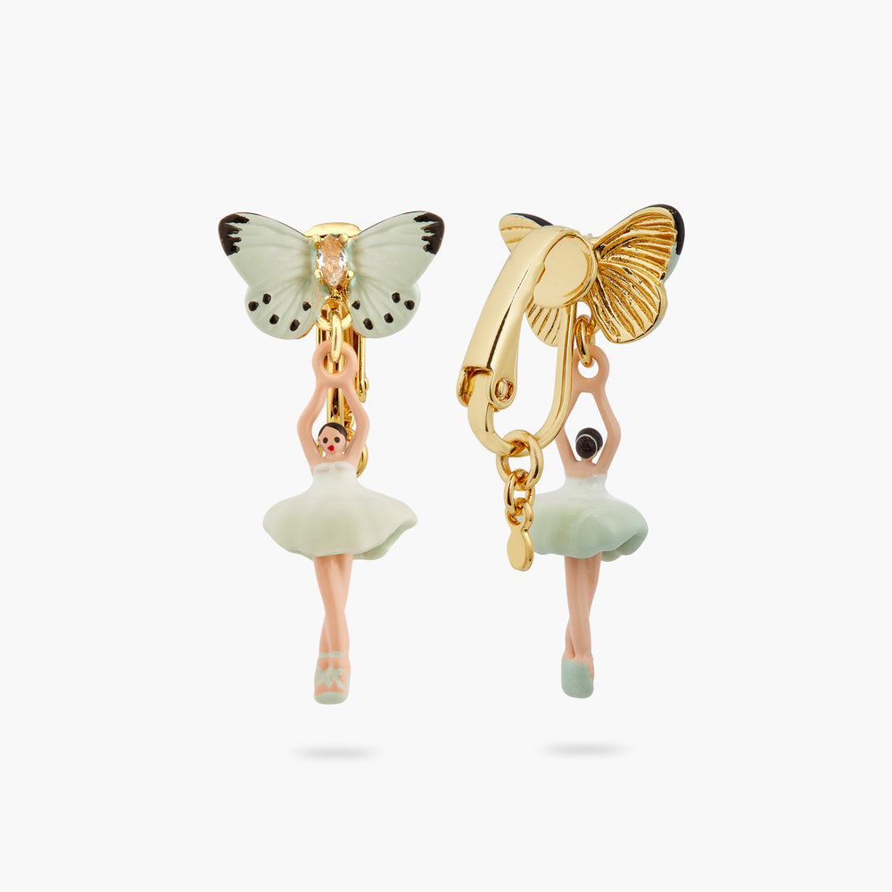 Mini Pas de Deux and Aqua Green Butterfly Clip-on Earrings