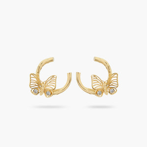 Golden Butterfly and Crystal Post Earrings