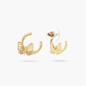 Golden Butterfly and Crystal Post Earrings